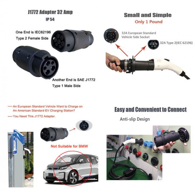 Iec 62196 Type 1 To Type 2 Ev Socket Adapter Electric Vehicle Charging