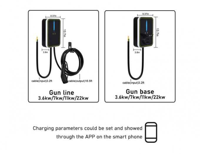 3.6KW / 7KW / 11KW / 22KW Home Ev Wallbox Charger With APP For Electric Car 3