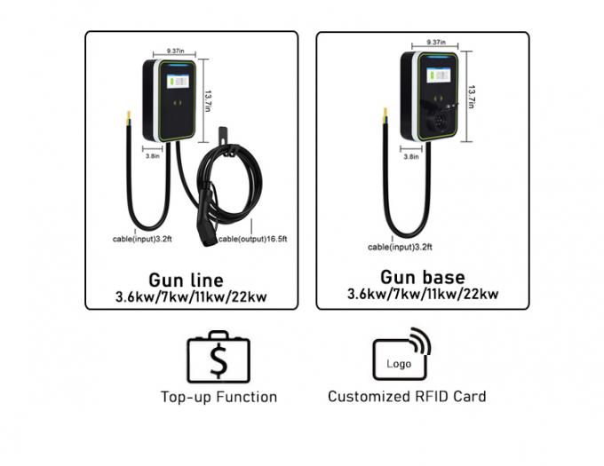 EV-HW Electric Car Wallbox Charger Gun Line With Screen 7KW 2