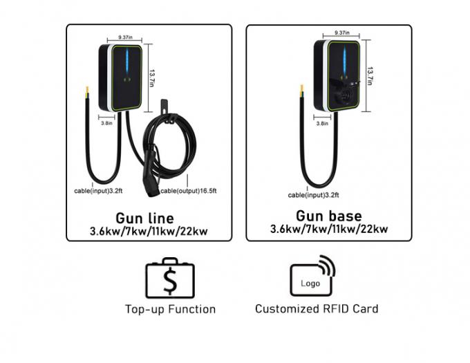 RFID Electric Car AC EV Charger Wallbox Gun Base 3.6KW / 7KW / 11KW / 22KW 16A / 32A 3
