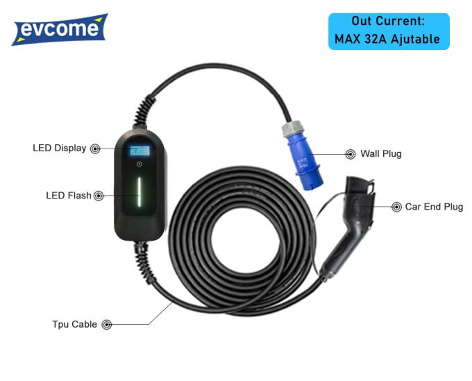 EVCOME Portable Ev Charger (3.5KW 7KW 11KW Max 32A Ajutable) 5M Or Customized Cable OEM ODM 0